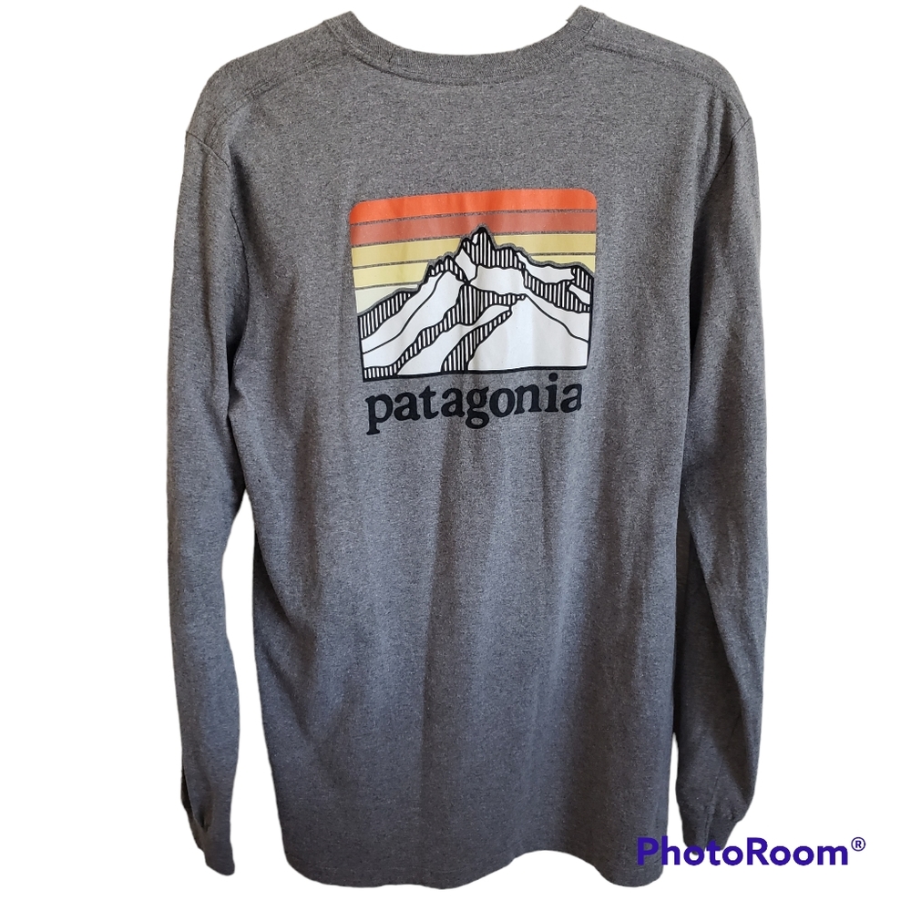 Patagonia Mens Line Logo Ridge Striped Grapic Responsibili-Tee Medium Re…